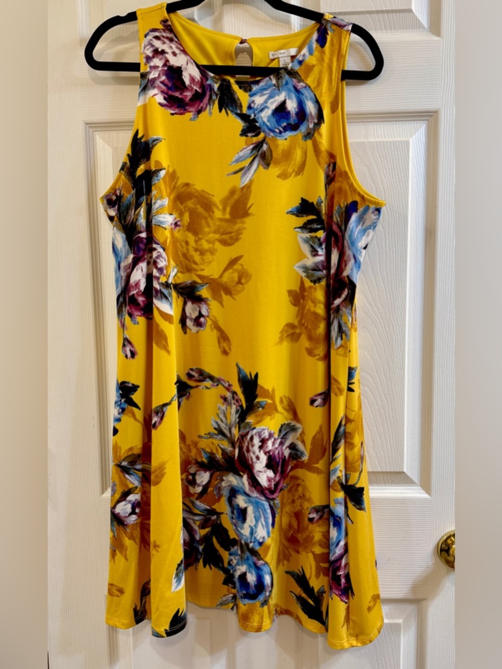 Bright Yellow Floral Swing Dress; size L